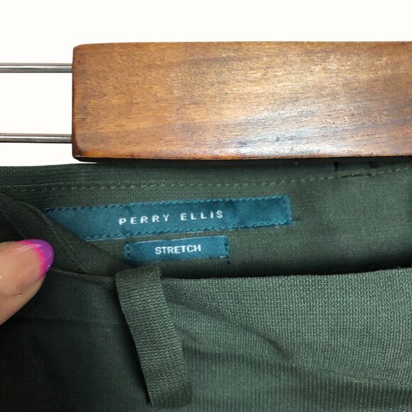 Perry Ellis Mens Stretch Olive Green Chino Pants 30x30 Slim Fit NWT - Picture 3 of 6